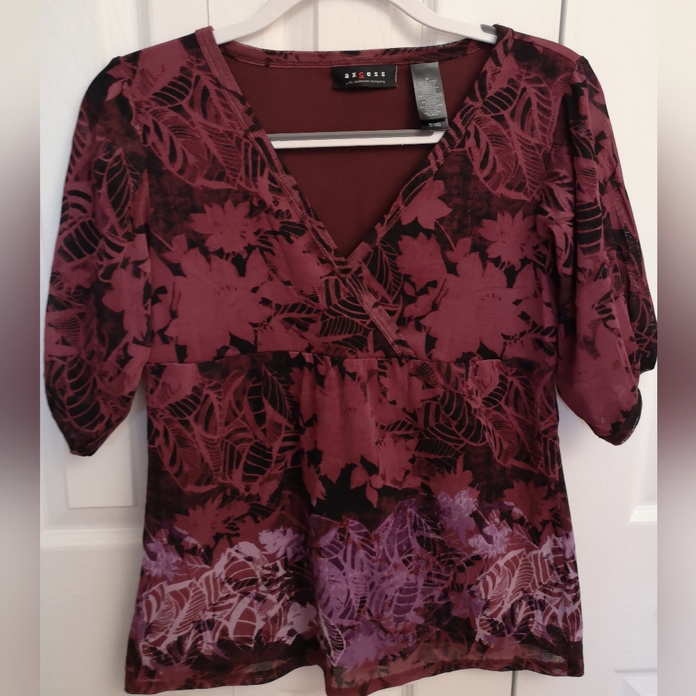 Axcess by Liz Claiborne Burgundy Wrap Top, Size M
